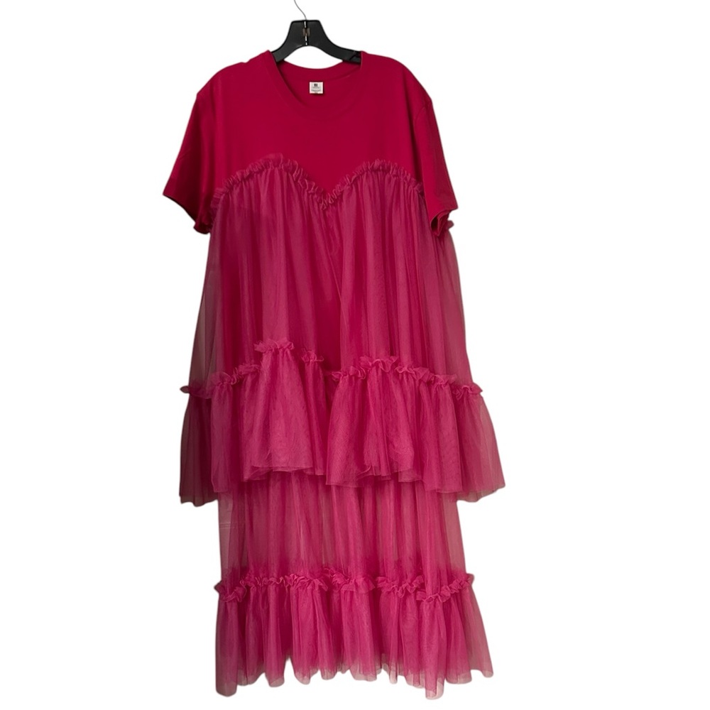 Pink Tiered Tulle Midi Dress - Picture 2 of 6